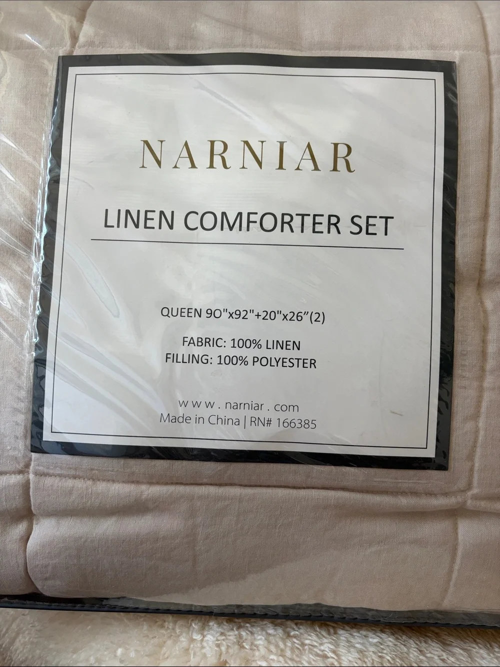Narinar QUEEN Ivory Beige Cream Linen Comforter Box Quilt  Set